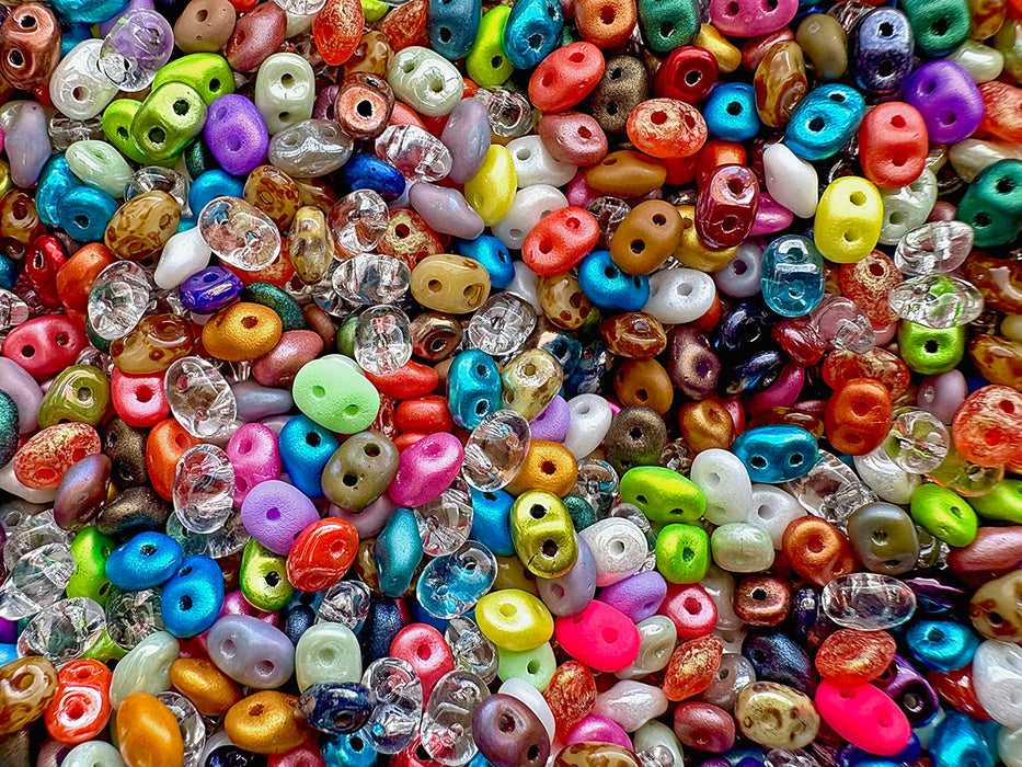 20 g SuperDuo Rocailles 2.5x5mm Zwei Löcher, Böhmisches Glas, Mix