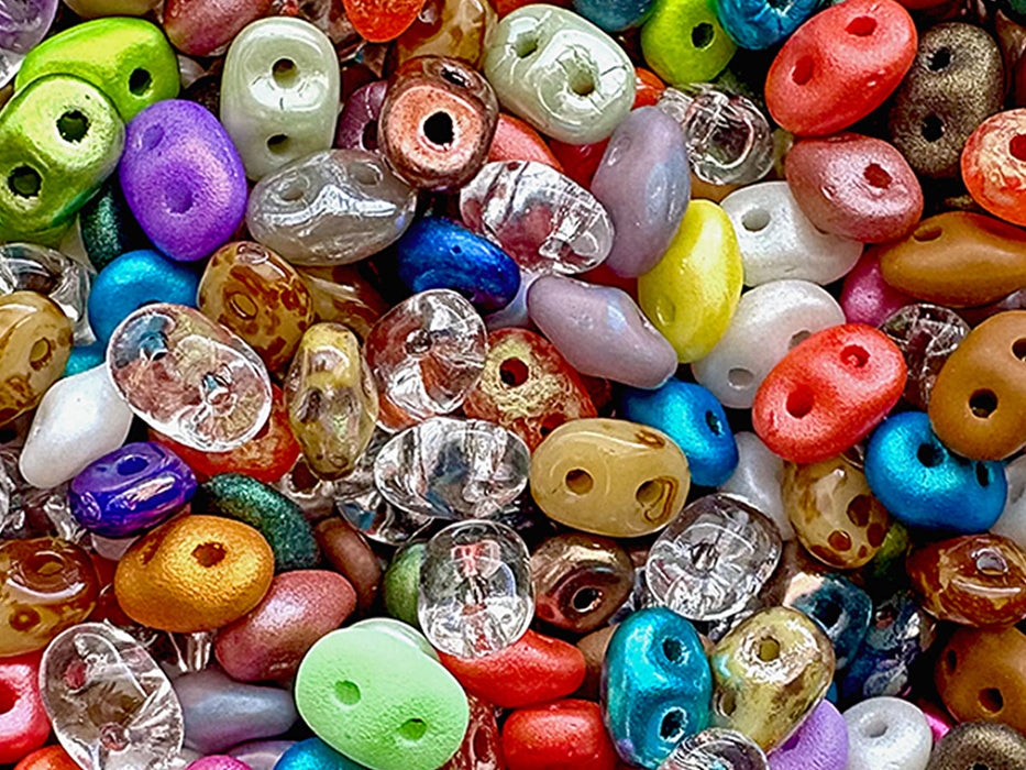 20 g SuperDuo Rocailles 2.5x5mm Zwei Löcher, Böhmisches Glas, Mix