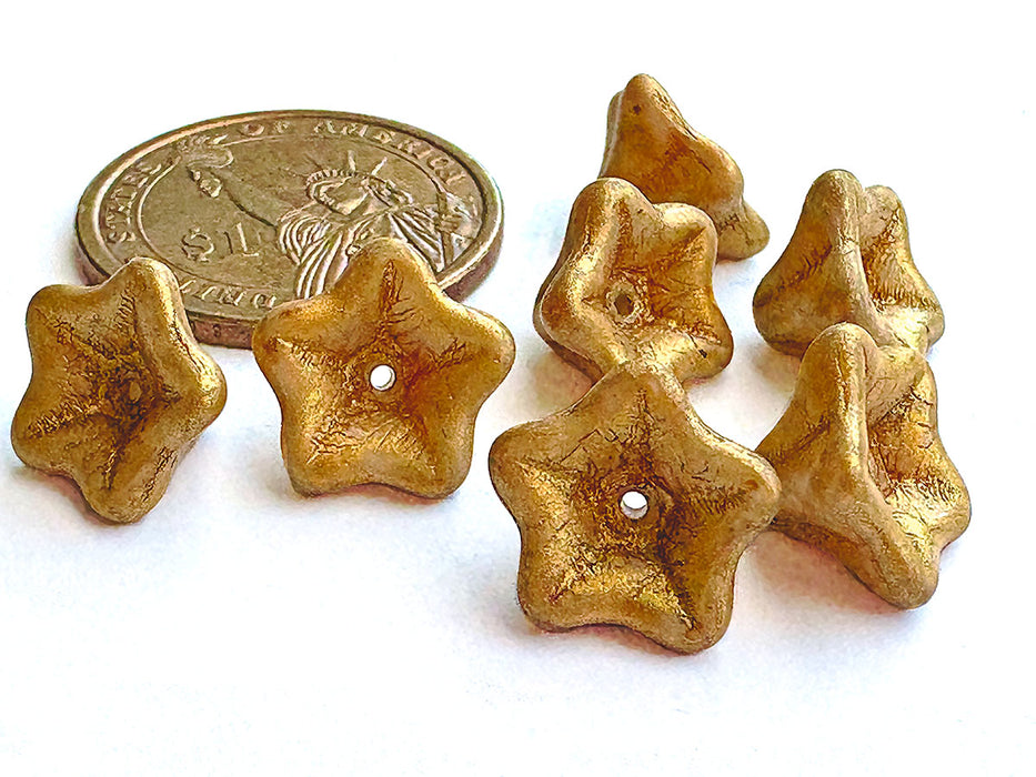 7 pcs Blumenperlen in Petunienform, 8x13 mm, Alabaster Kräuter & Gewürze Curry, Tschechisches Glas (Petunia Flower Beads)