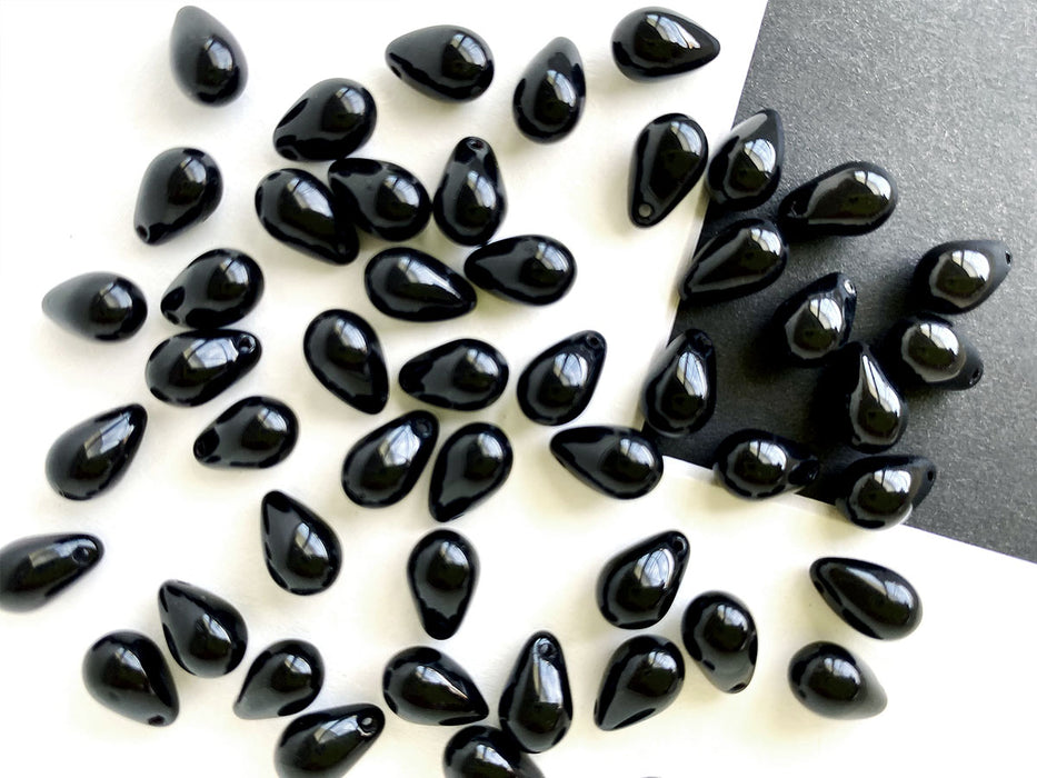 30 St. Teardrop Perlen 6x9mm, Böhmisches Glas, Schwarz