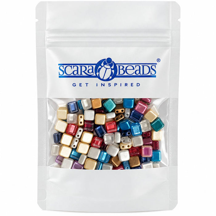 150 St. Gepresste Glasperlen Tile 6x6x2,9 mm, 2-Loch, Mischen, Tschechisches Glas (Tile Beads)