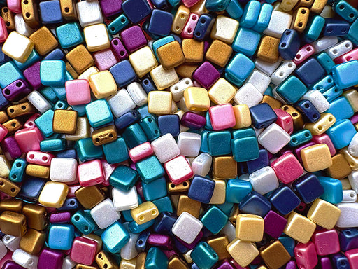 150 St. Gepresste Glasperlen Tile 6x6x2,9 mm, 2-Loch, Mischen, Tschechisches Glas (Tile Beads)