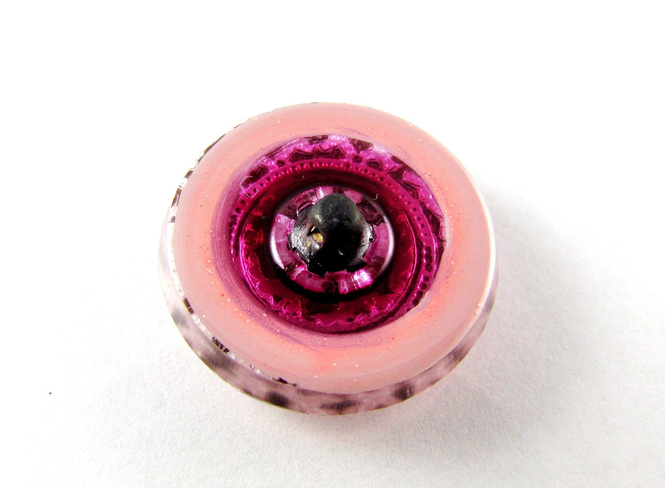 1 St. Tschechischer Glasknopf, Rosa-Silber, handbemalt, Size 10 (22.5 mm)