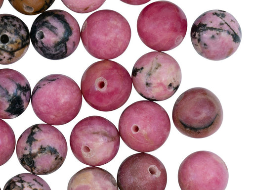 Runde Perlen aus Naturstein 10 mm Rhodonit  Mineralien Russland Farbe_Pink Farbe_ Multicolored