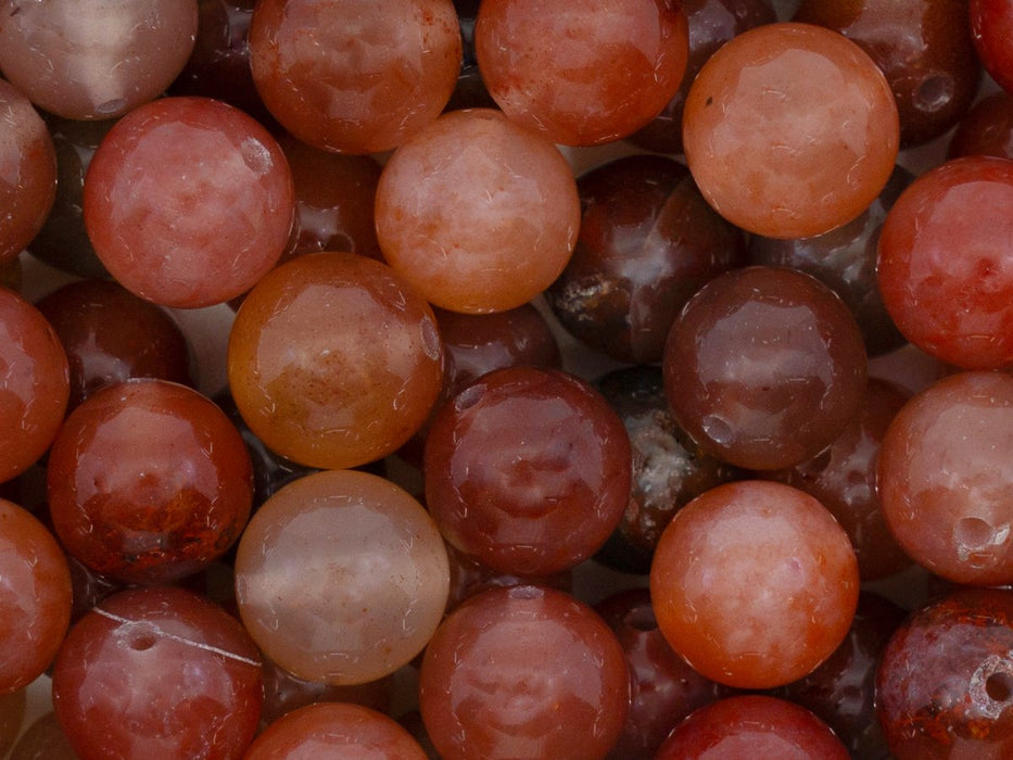 5 pcs Runde Perlen aus Naturstein 10 mm, Chalzedon Achat Braun-Rosa, Ural Edelsteine, Russland (Natural Stones Round Beads)
