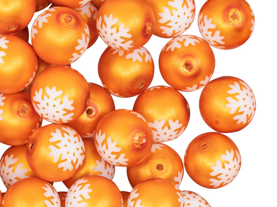 Runde Perlen 10 mm Gold Orange Perlmutt mit Schneeflocke Tschechisches Glas  Farbe_Orange