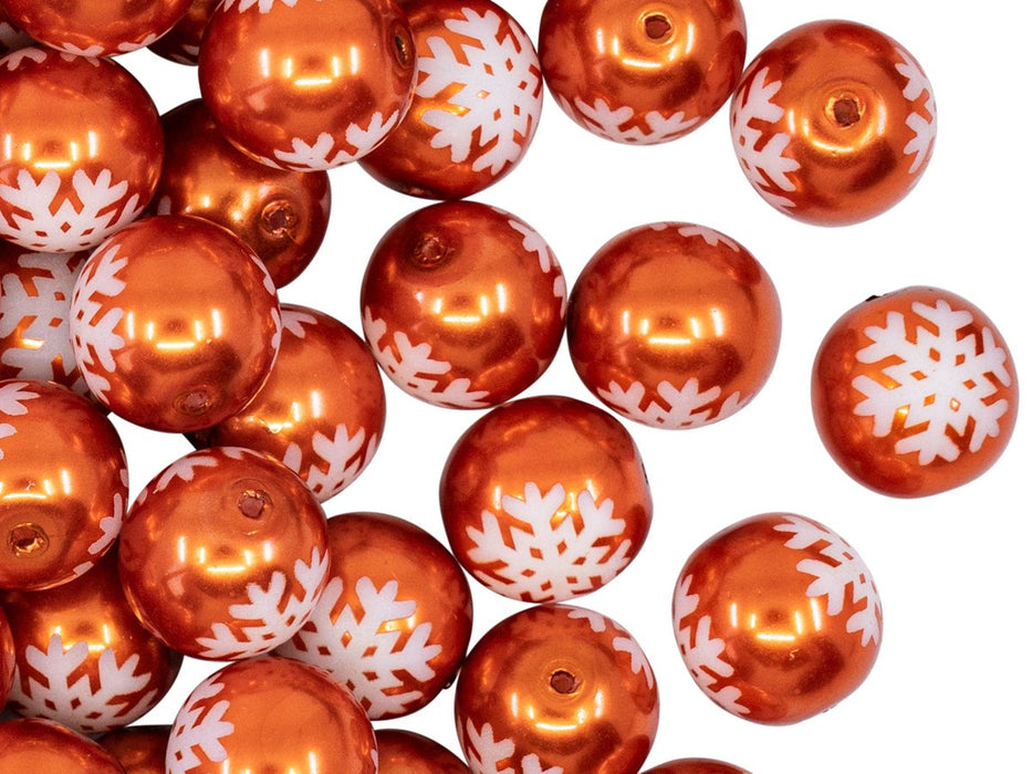 Runde Perlen 10 mm Kupfer Orange Perlmutt mit Schneeflocke Tschechisches Glas  Farbe_Brown