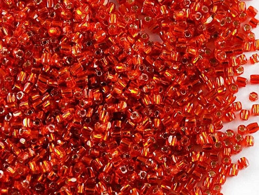 10 g 10/0 3-Cuts Rocailles Preciosa Ornela, Red Orange mit versilbertem Loch, Tschechisches Glas