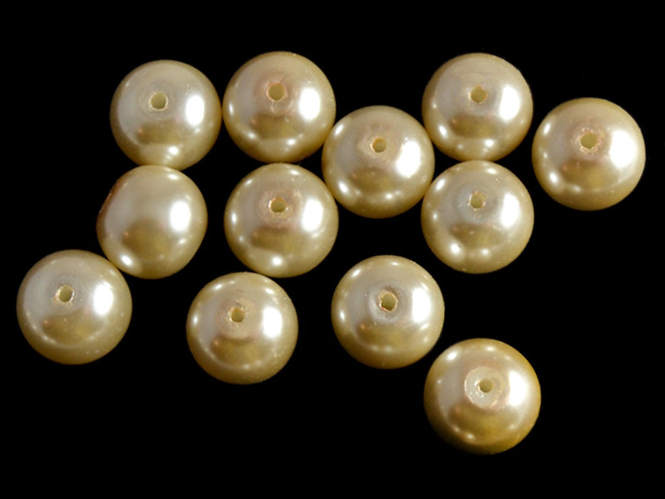20 St. Runde Perlmutt Perlen 10 mm, Böhmisches Glas, Hellbeige Perle