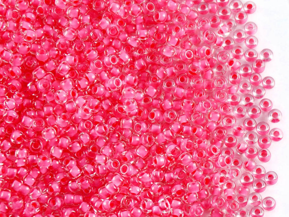 20 g 10/0 Rocailles Preciosa Ornela, Kristall mit Hot Pink gefärbtem Loch, Tschechisches Glas