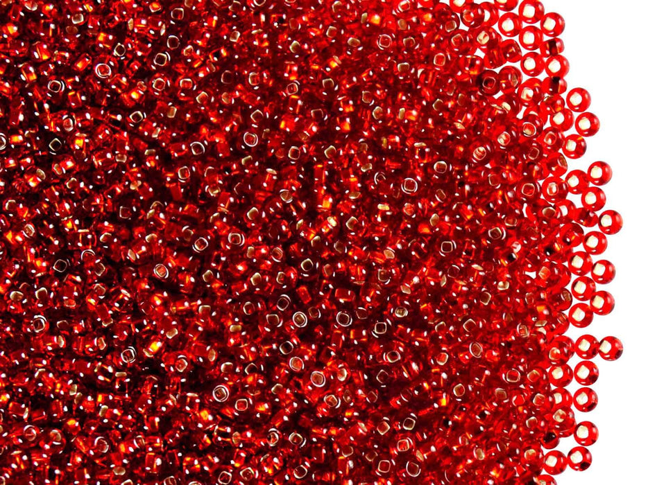 20 g 11/0 Rocailles Preciosa Ornela, Rot mit versilbertem Loch, quadratisches Loch, Tschechisches Glas