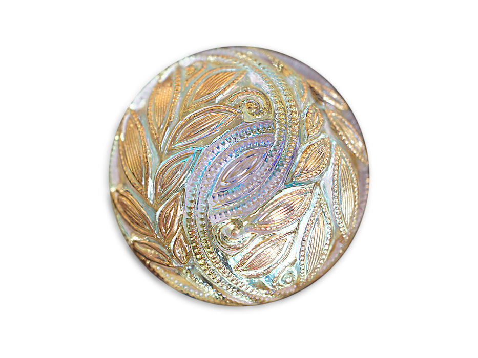 1 St. Tschechischer Glascabochon, Kristall AB, Gold, handbemalt, Größe 12 (27 mm)
