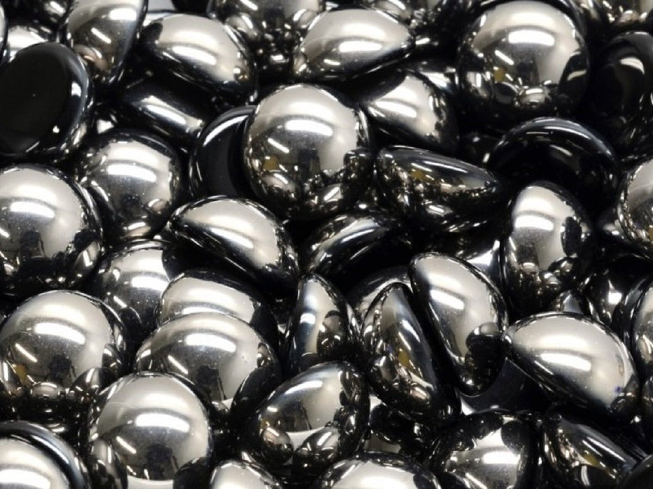 Tschechische Glascabochons 12 mm Jet Chrome Tschechisches Glas  Farbe_Silver Farbe_ Grey