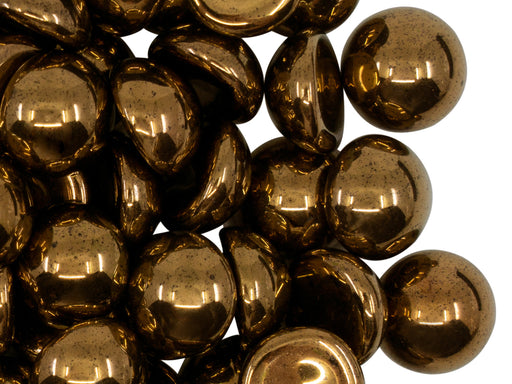 10 pcs Tschechische Glascabochons 12 mm, Dunkel Gold Metallic, Tschechisches Glas (Czech Glass Cabochons)