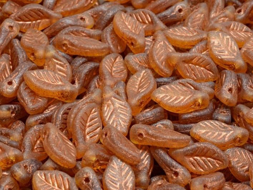 Lorbeerblattperlen 6x12 mm Dunkler Topas matt mit kupfernen Verzierung Tschechisches Glas Farbe_Brown