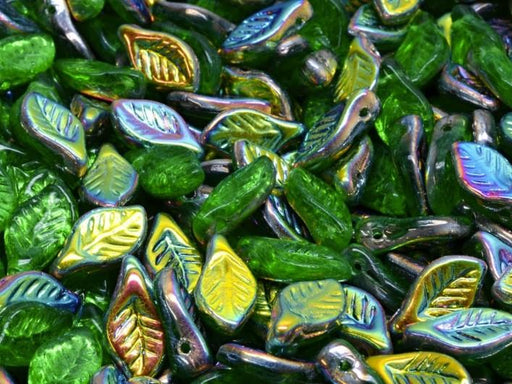 Lorbeerblattperlen 6x12 mm Chrysolith Glasmalerei Tschechisches Glas Farbe_Green Farbe_ Multicolored