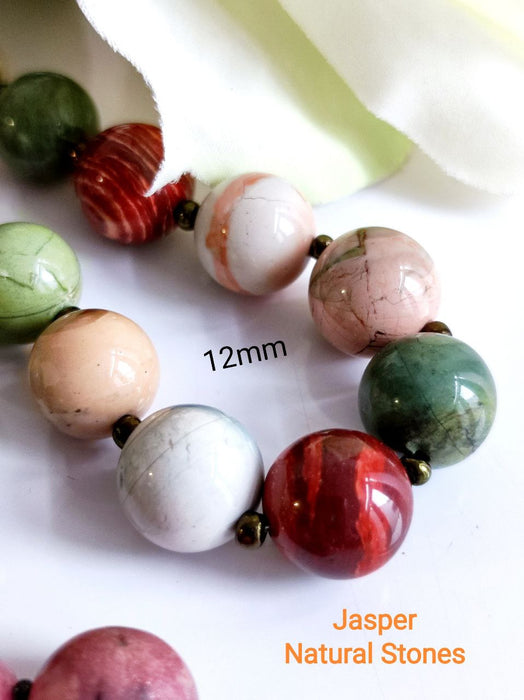 5 pcs Runde Perlen aus Naturstein 12 mm, Chalzedon Achat Braun-Rosa, Ural Edelsteine, Russland (Natural Stones Round Beads)