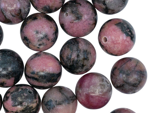 Runde Perlen aus Naturstein 12 mm Rhodonit  Mineralien Russland Farbe_Pink Farbe_ Multicolored
