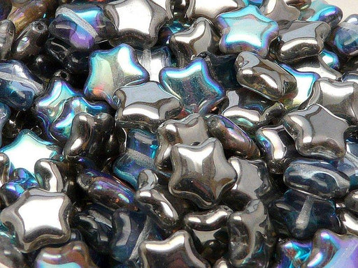 12p Sternperlen, 12 mm, Tschechisches Glas, Kristall, Graphit schimmernd