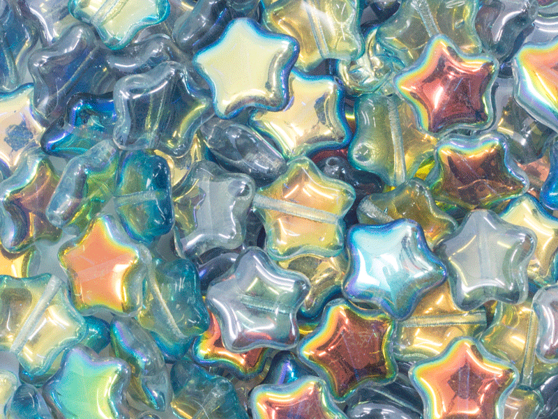 12p Sternperlen, 12 mm, Tschechisches Glas, Kristall, Blau schimmernd