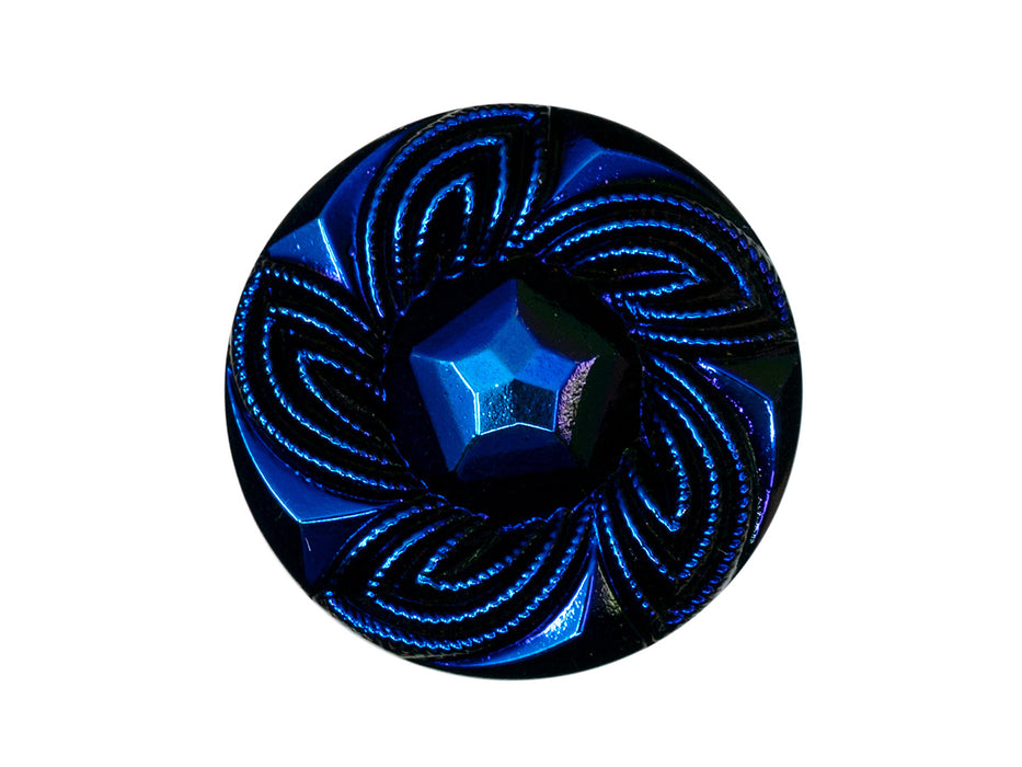 Tschechische Glasknöpfe handbemalt Größe 12 (27.0 mm | 1 1/16'') Schwar AB Blau mit Blumenmuster Tschechisches Glas  Color_Blue