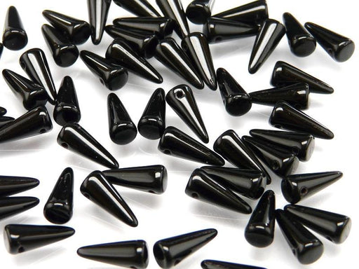 12 St. Spike Gepresste Perlen 13x5mm, Böhmisches Glas, Jet Black