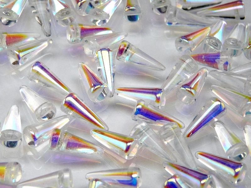 12 St. Spike Gepresste Perlen 13x5mm, Böhmische Glas, Kristall AB