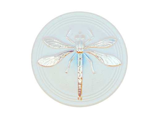 Tschechischer Glasknopf handbemalt Größe 14 (31.5 mm) Kristall Matt AB Libelle Tschechisches Glas White Gold