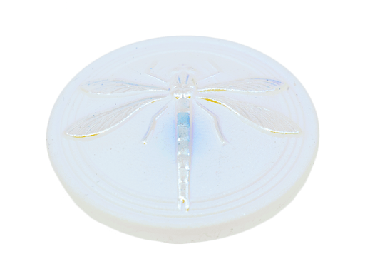 1 pc Tschechischer Glasknopf, handbemalt, Größe 14 (31.5 mm), Kristall Matt AB Libelle, Tschechisches Glas