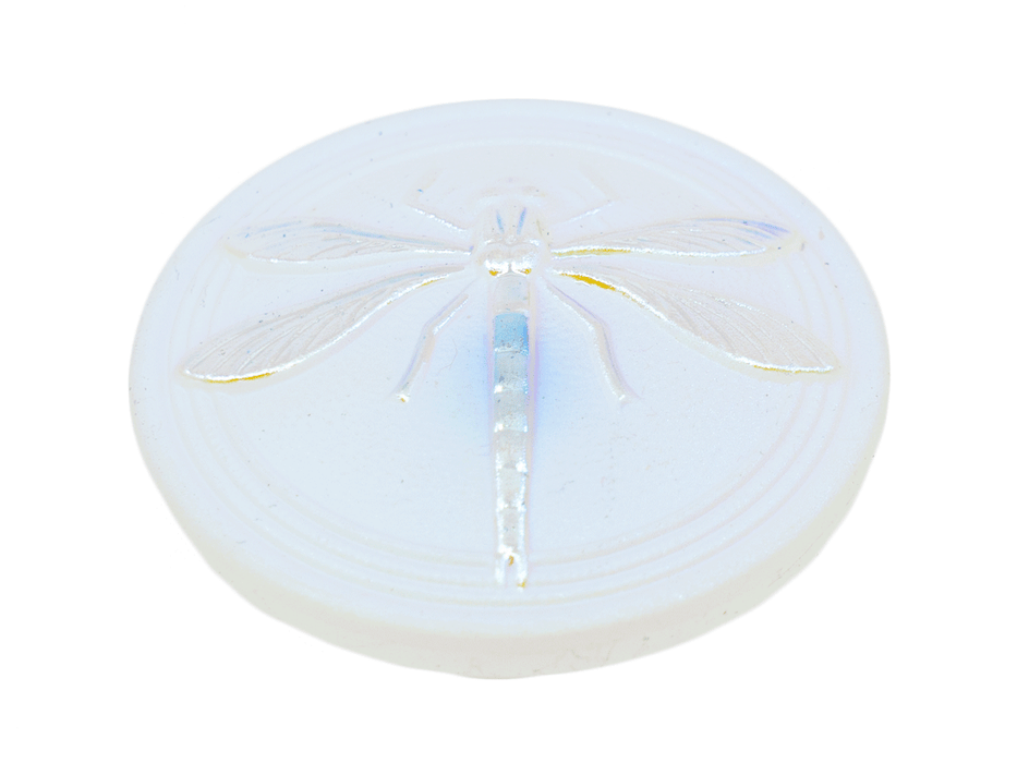 1 pc Tschechischer Glasknopf, handbemalt, Größe 14 (31.5 mm), Kristall Matt AB Libelle, Tschechisches Glas