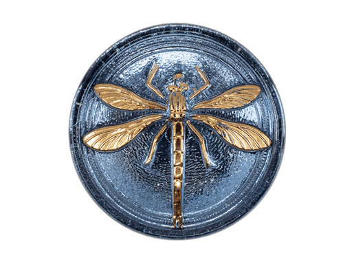 1 St. Tschechischer Glascabochon, Hellblau, goldene Libelle (glatte Rückseite), handbemalt, Größe 14 (32,32 mm)