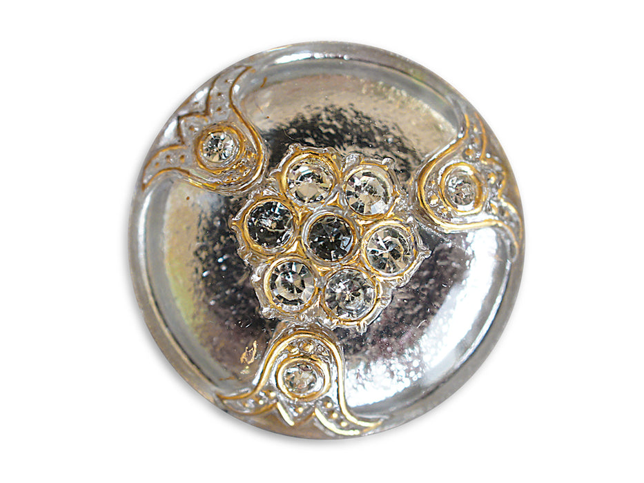 1 St. Tschechischer Glascabochon, Kristall, goldene Verzierung mit Strass-Steinen, handbemalt, Größe 14 (32 mm)