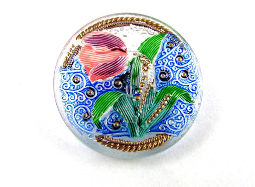 Tschechischer Glasknopf handbemalt Größe 14 (31.5 mm | 1 1/4'') Kristall Tulpe Tschechisches Glas Multicolored