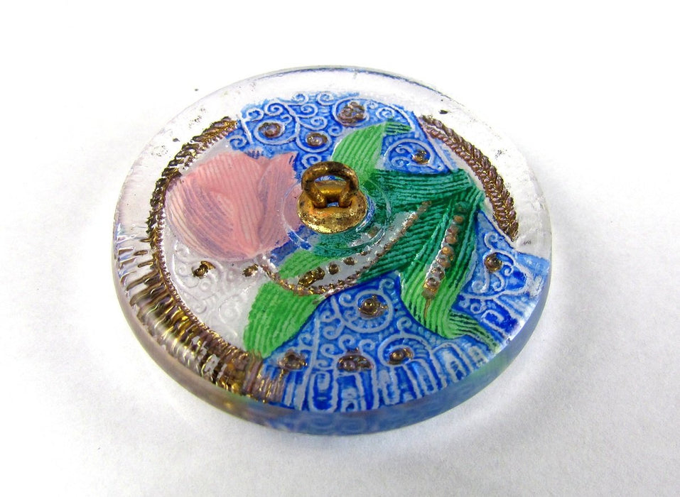 1 pc Tschechischer Glasknopf handbemalt, Größe 14 (31.5 mm | 1 1/4''), Kristall Tulpe, Tschechisches Glas