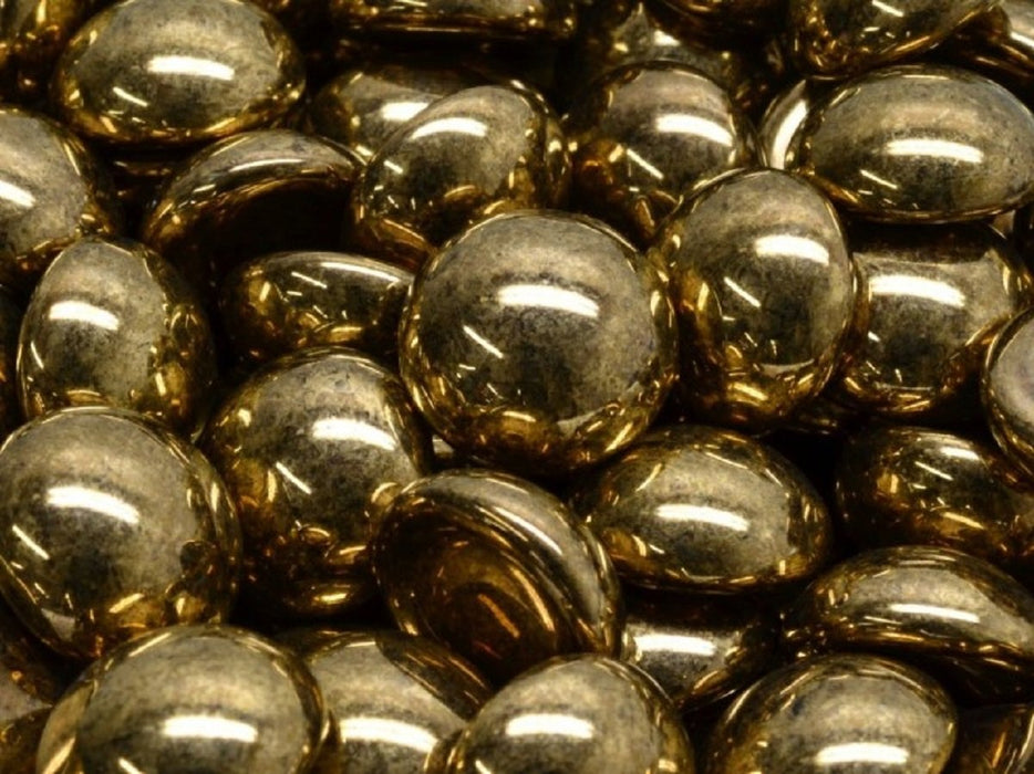 Tschechische Glascabochons 14 mm Dunkel Gold Metallic Tschechisches Glas  Farbe_Gold