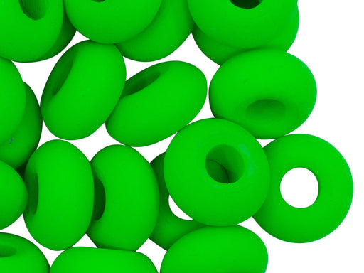 10 St. Pony NEON Beads, 14x7mm, Grün, Tschechisches Glas