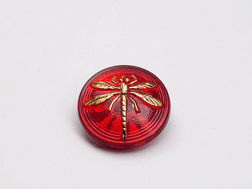 Tschechischer Glascabochon 18 mm Schaft Ruby AB mit Libelle Tschechisches Glas  Red