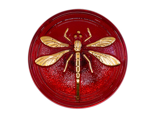 1 St. Tschechischer Glasknopf, Rubinrot, goldene Libelle, handbemalt, Größe 14 (31.5 mm)