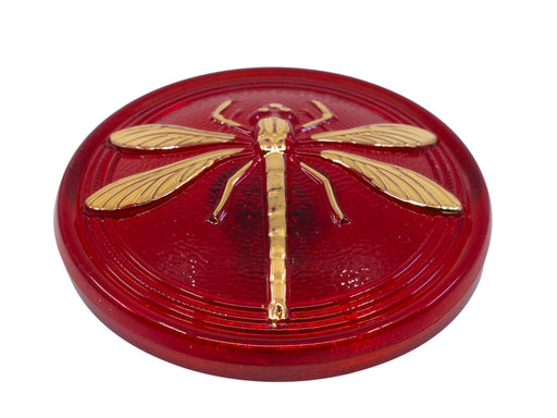 1 St. Tschechischer Glasknopf, Rubinrot, goldene Libelle, handbemalt, Größe 14 (31.5 mm)