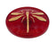 1 St. Tschechischer Glasknopf, Rubinrot, goldene Libelle, handbemalt, Größe 14 (31.5 mm)