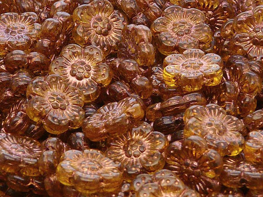 12 St. Blume Perlen 14mm, Tschechische Glas,Topas mit Bronzefarbener Farbe