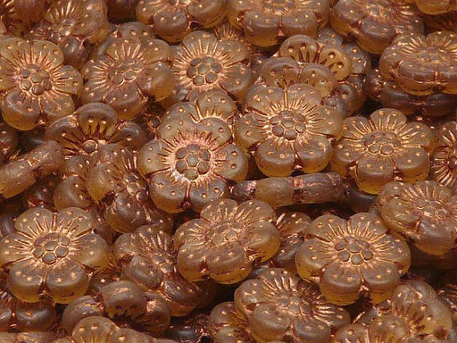 12 St. Blume Perlen 14mm, Tschechische Glas, Topas Matt mit Bronzefarbener Farbe