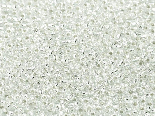 Rocailles 15/0 Kristall mit versilbertem Loch  Japanische Glasperlen Miyuki Farbe_Clear Farbe_ Silver