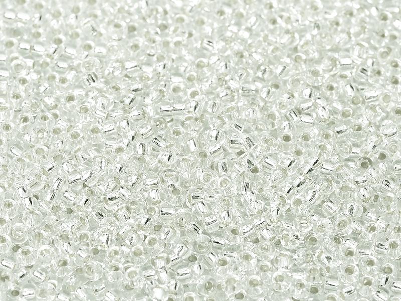 Rocailles 15/0 Kristall mit versilbertem Loch  Japanische Glasperlen Miyuki Farbe_Clear Farbe_ Silver