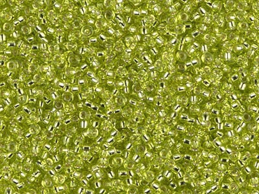 Rocailles 15/0 Chartreuse mit versilbertem Loch  Japanische Glasperlen Miyuki Farbe_Green Farbe_ Silver