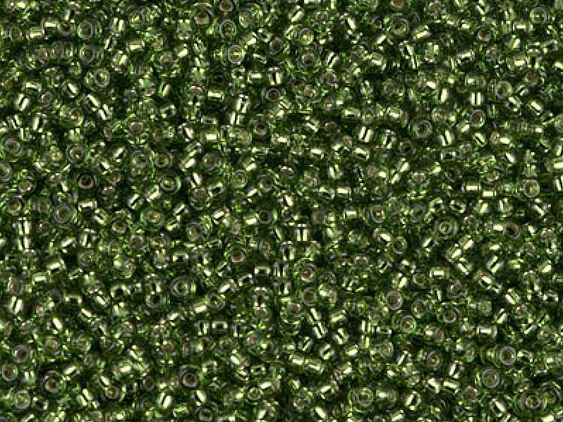 Rocailles 15/0 Olivfarben mit versilbertem Loch Japanische Glasperlen Miyuki Farbe_Green Farbe_ Silver