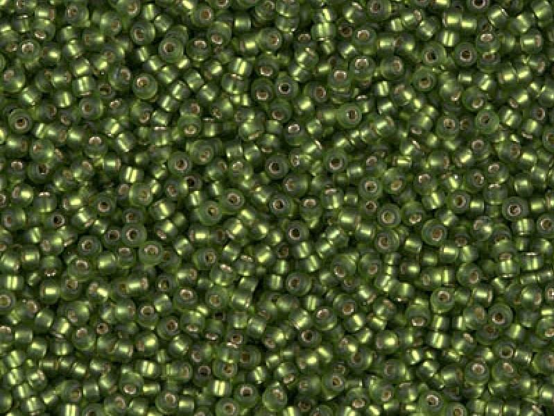 Rocailles 15/0 Olivfarben mattiert mit versilbertem Loch Japanische Glasperlen Miyuki Farbe_Green Farbe_ Silver