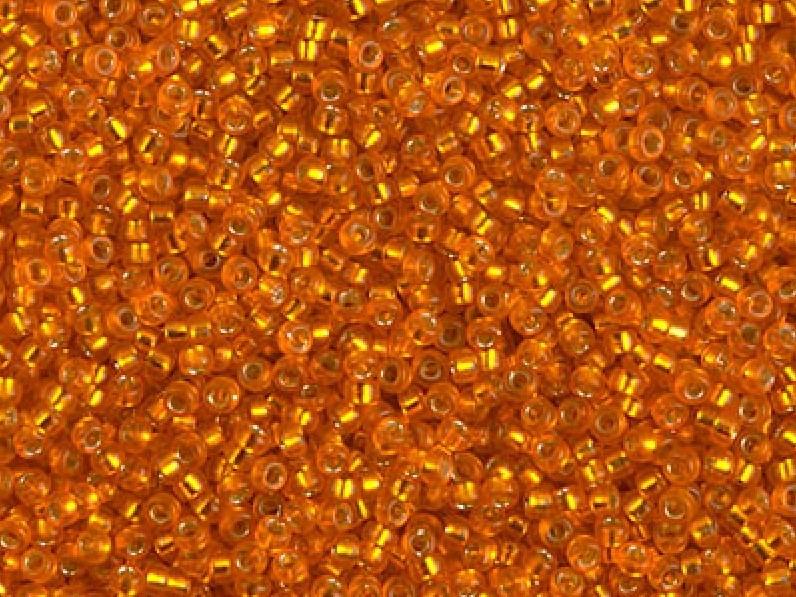 Rocailles 15/0 Gefärbt halbmatt mit versilbertem Loch  Japanische Glasperlen Miyuki Farbe_Orange