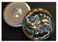 1 pc Tschechischer Glasknopf handbemalt, Größe 12 (27.0 mm | 1 1/16''), Gold. Grün, Lila mit Kristallstrassteinen, Tschechisches Glas