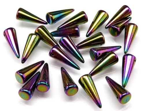 10 St. Spike Gepresste Perlen 7x17mm, Böhmische Glas, Opak Lila Iris